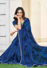 Laxmipati Bansuri Sharmili Chiffon Blue Saree