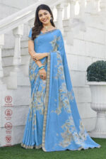 Laxmipati Bansuri Satin Chiffon Sky Blue Saree