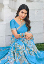 Laxmipati Bansuri Satin Chiffon Sky Blue Saree