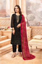 Chanderi Suit set with dupatta black red color