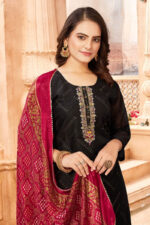 Chanderi Suit set with dupatta black red color