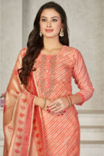 Cream Red Chanderi Suit Set