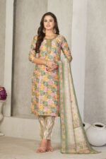 Pista Multi Chanderi Suit Set with Dupatta