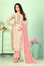 Cream Peach Chanderi Suit Set