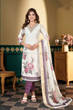 Cream Chanderi Suit Set with Dupatta