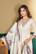 Cream Chanderi Suit Set with Dupatta