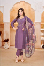 Wine Chanderi Suit Set