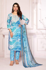 Chanderi Suit Set with Dupatta Sky Blue