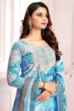 Chanderi Suit Set with Dupatta Sky Blue