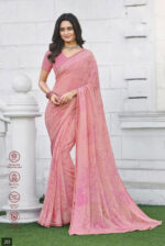 Bansuri Satin Chiffon Peach Saree