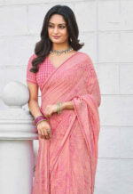 Bansuri Satin Chiffon Peach Saree