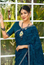 Bansuri Satin Chiffon Navy Blue Saree