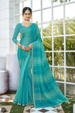 Bansuri Sparkle Chiffon Firozi Saree