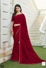 Georgette Saree Laxmipati Bansuri Patta Maroon Saree