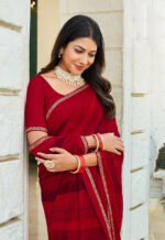 Georgette Saree Laxmipati Bansuri Patta Maroon Saree